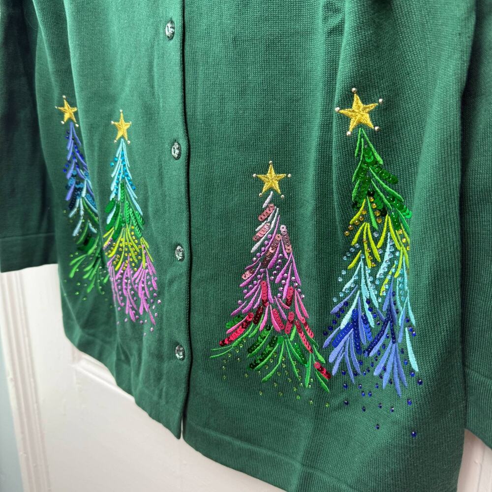 NWT Quacker Factory Womens Small Green Christmas Tree Cardigan Sequin - Picture 2 of 10